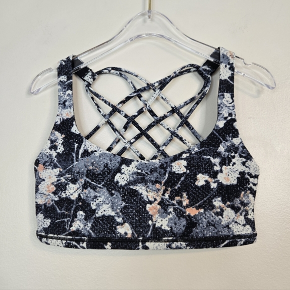 lululemon athletica Other - 🌿 lululemon Black/Grey/Pink Floral Sports Bra, Size 2 ~ EUC